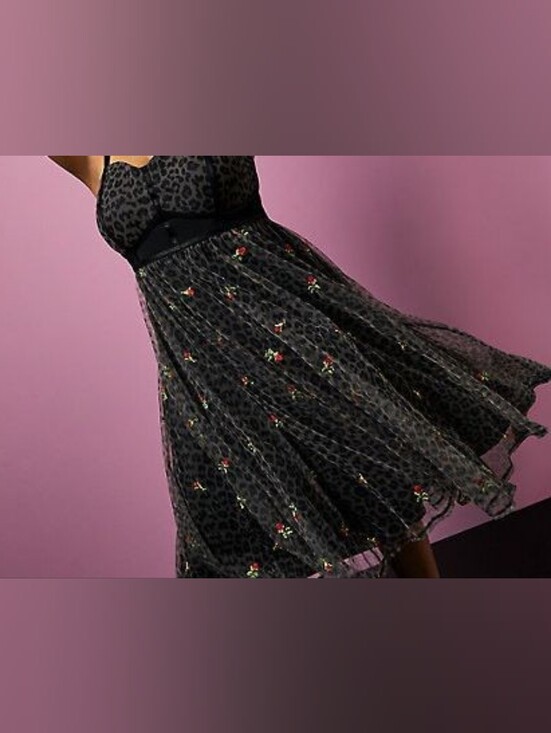 torrid Dresses & Skirts - Torrid x Betsey Johnson Brown Leopard Print Dress with Red Rose Embroidery